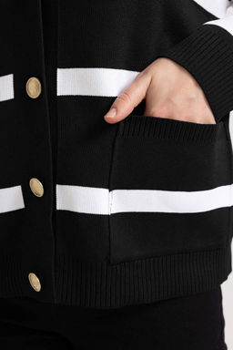 Полосатый кардиган с V-образным вырезом Relax Fit - Defacto фото 6