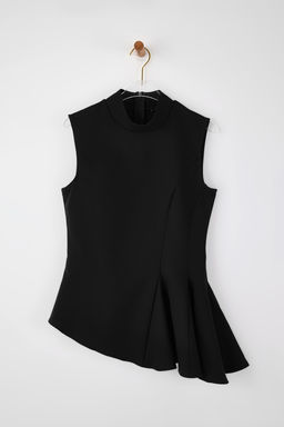 Siyah Asimetrik Godeli Dik Yaka Dokuma Bluz TWOSS26BZ00085