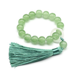 Браслет с кисточкой шарик 12мм цв.нефрит, 16 бусин