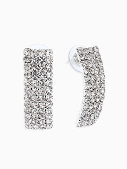 Серьги со стразами "Прямоугольник" 30*9мм, цвет белый в серебре