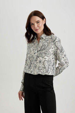 Туника свободного кроя с рубашечным воротником и длинными рукавами - Defacto фото 4