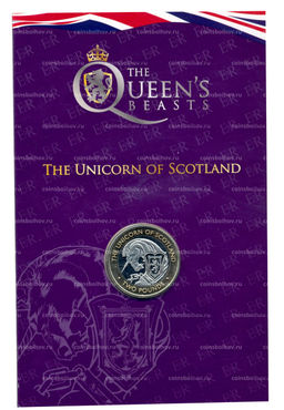 Монета 2 фунта 2021 года Британские территории в Индийском океане  Звери Королевы  Единорог Шотландии (в подарочном блистере)