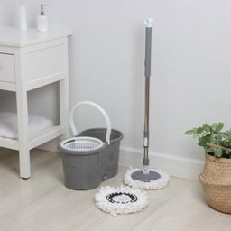 Швабра с отжимом и ведром на колёсиках с пластиковой центрифугой Доляна, 14 л, швабра, запасная насадка из микрофибры, МИКС