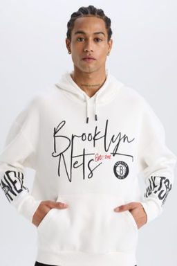 DeFactoFit NBA Brooklyn Nets Oversize Genis Kal?p Kapusonlu Kal?n Sweatshirt