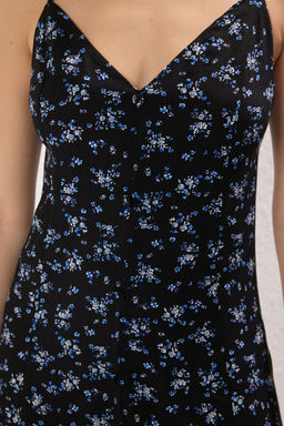 Siyah Cicekli Duz Kesim Dugmeli Mini Dokuma Elbise TWOSS25EL00292 - Trendyolmilla фото 3