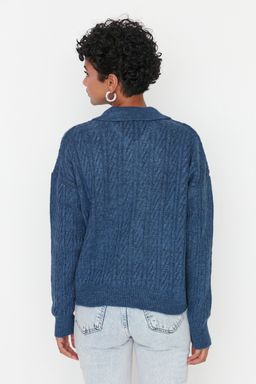 Indigo Genis Kal?p Yumusak Dokulu Triko Kazak TWOAW21KZ2635