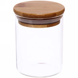 Цена за 2 шт. Банка для продуктов стеклянная 200мл "Хай-Тек" с бамбуковой крышкой 6,5*9,5см