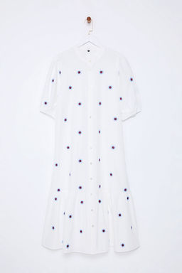 TRENDYOLMILLA Ekru Cicek Nak?sl? Midi Dokuma Gomlek Elbise TWOSS25EL00039 фото 6