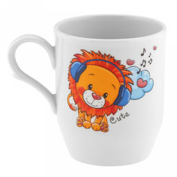 Кружка фарфоровая "Львята" 210мл, форма "Русское поле" (Россия)