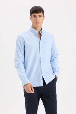 Regular Fit Polo Yaka Oxford Basic Duz Uzun Kollu Gomlek