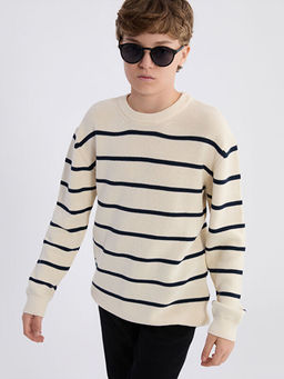 Bisiklet Yaka ?izgili Erkek ?ocuk Kazak