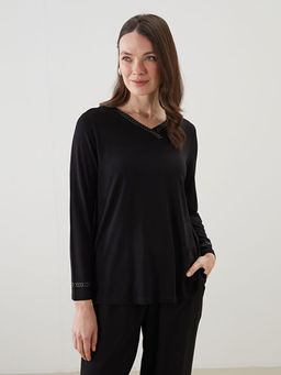 V Yaka Ta?l? Uzun Kollu Kad?n Bluz