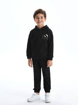 Kap??onlu Bask?l? Kal?n Erkek ?ocuk Sweatshirt