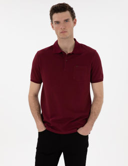 Bordo Regular Fit %100 Pamuk Polo Yaka Basic Ti__rt