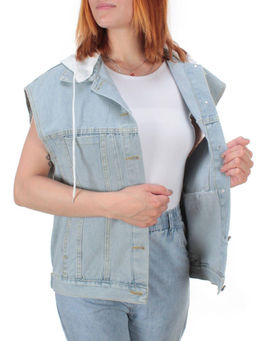 807 BLUE/WHITE Джинсовый жилет женский (100% хлопок) - Фабричный китай фото 8