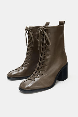 LEATHER LACE-UP ANKLE BOOTS - Zara фото 10