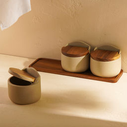 Банки для сыпучих SL Home Стоун форест, 400 мл, на подставке 3410 см, набор 3 шт., керамика, бежевые - Sima-land home фото 6