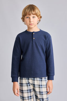 2li Tak_m Henley Yaka Ekose Erkek _ocuk - Defacto фото 3