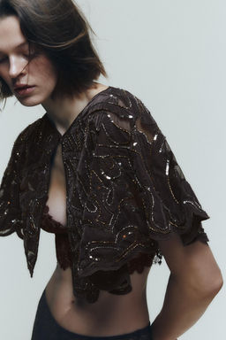 COMBINED VELVET BEADED SEQUIN CAPE