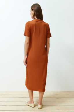 Murdum Polo Yaka K?sa Kol Midi Burumcuk/Dokulu Orme Elbise TWOSS24EL00478 - Trendyolmilla фото 14