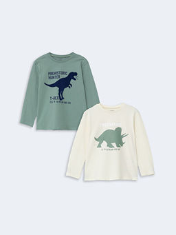 Bisiklet Yaka Bask?l? Erkek ?ocuk Ti??rt 2li