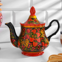 Чайник керамика «Яркий», 800 мл, хохлома