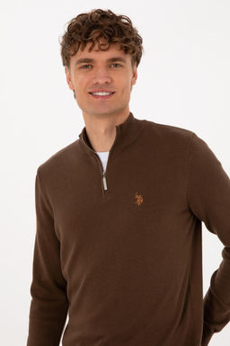 Erkek Slim Fit Yar_m Fermuarl_ Kahverengi Basic Kazak - U.s. polo assn фото 2