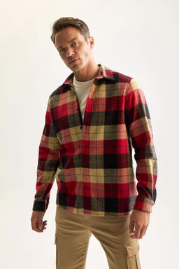 Мужская бордово-красная фланелевая рубашка с длинными рукавами и воротником-поло стандартного кроя в клетку Lumberjack