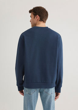 Bisiklet Yaka Lacivert Basic Sweatshirt - Mavi фото 4