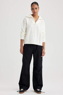 Свитер оверсайз с воротником-молнией - Defacto фото 2