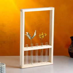 Кашпо деревянное 25х40х4,5 см с 5 колбами Рамка Экстра, натуральный Дарим Красиво