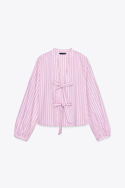 STRIPED POPLIN SHIRT WITH TIES - Zara фото 7