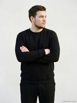 Bisiklet Yaka Dokulu Erkek Sweatshirt