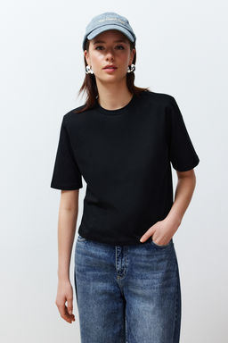 Siyah %100 Kal?n Pamuklu Vatkal? Crop Orme T-Shirt TWOSS24TS00122 - Trendyolmilla фото 2