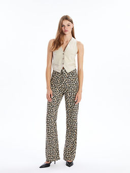 Standart Fit Leopar Desenli Kad?n Pantolon