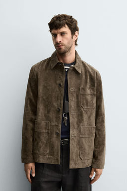 SPLIT SUEDE LEATHER OVERSHIRT - Zara фото 2