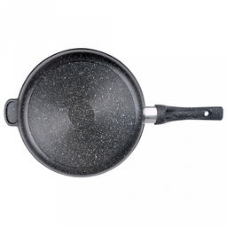 Сковорода с тефлоновым покрытием д30см "Гранит", h7,5см, s0,42см, ручка из термостойкого пластика, стеклянная крышка, подарочная упаковка (Россия)