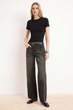Koyu Mavi Yuksek Bel Wide Leg Jeans TWOAW26JE00007 - Trendyolmilla фото 11