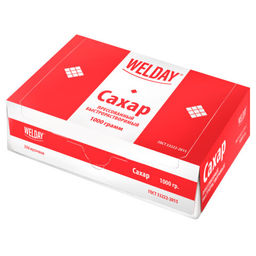 5ед. Сахар-рафинад WELDAY 1 кг (336 кусочков, размер 12х14х15 мм), картонная упаковка, 622405