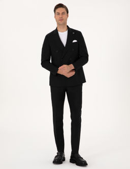 Siyah Ex. Slim Fit %100 Y_n _izgili Tak_m Elbise