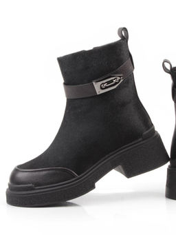 04-HSM704 BLACK Ботинки зимние женские (натуральная кожа, натуральный мех)