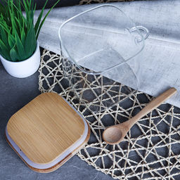 Банка квадратная бамбуковая крышка с ложкой d-100/100 550 мл / LCKW2917 /уп 64/ - Галеонтрейд фото 7