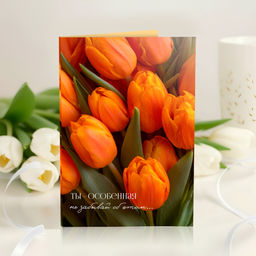 Открытка 4 шоколадки "Ты - особенная (оранжевые тюльпаны)"
