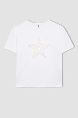 Белая футболка Relax Fit с короткими рукавами для девочек - Defacto фото 9