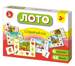 Лото "Собирайка" в коробке (05522) игровое поле 6шт. + фишки 48шт., "Десятое королевство"