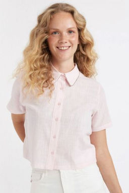 Crop K?sa Kollu Ac?k Pembe Gomlek