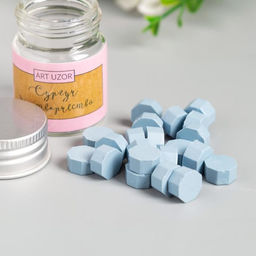 Цена за 2 шт. Сургуч в гранулах в баночке Восьмигранник синяя сталь 9 гр 4,5х3х3 см - Арт узор фото 2