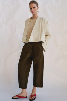 PANTAL?N CROPPED PINZAS ZW COLLECTION / Khaki - Zara фото 13