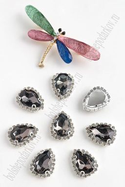 Стразы пришивные в серебряной оправе 17*23 мм "Капля" (5 шт) SF-2052, графитовый №2