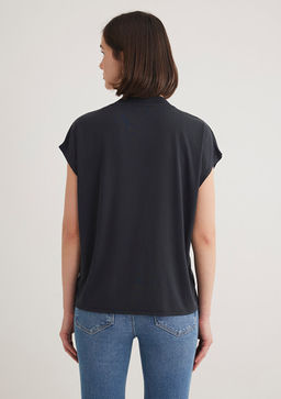 Lux Touch TENCEL TM V Yaka Siyah Tisort - Mavi фото 5